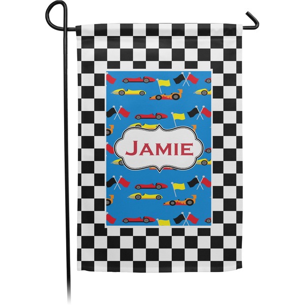 Custom Checkers & Racecars Small Garden Flag - Double Sided w/ Name or Text