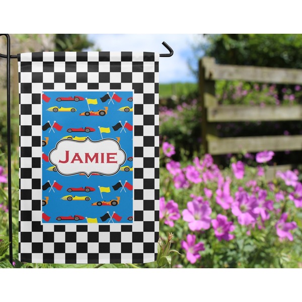 Checkers & Racecars Garden Flag - Outside In Flowers