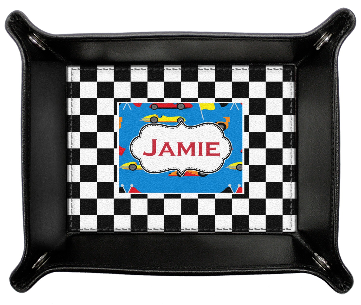 Checkers & Racecars Genuine Leather Valet Tray (Personalized