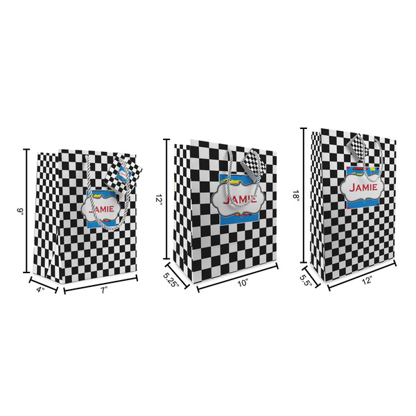 Checkers & Racecars Gift Bags - All Sizes - Dimensions