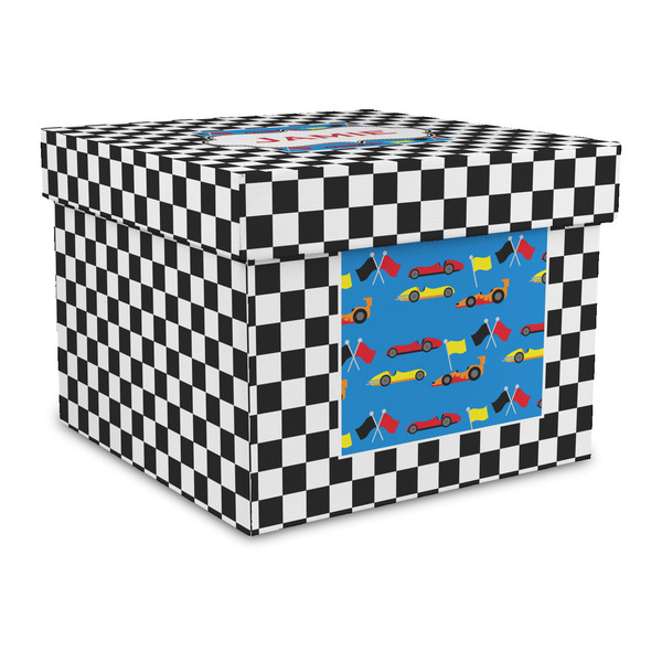 Custom Checkers & Racecars Gift Box with Lid - Canvas Wrapped - Large (Personalized)