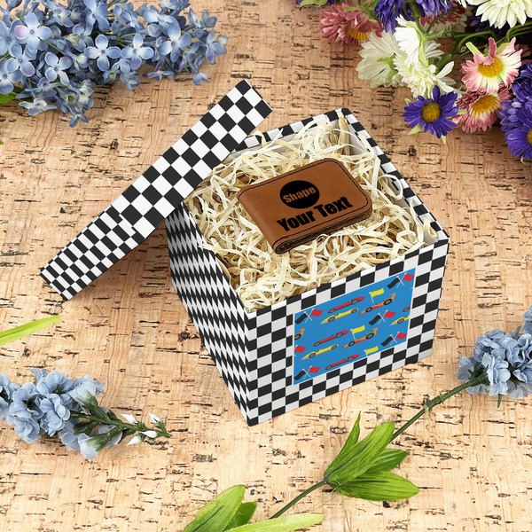 Checkers & Racecars Gift Boxes with Lid - Canvas Wrapped - Small - In Context