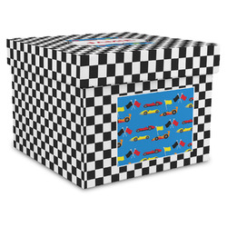 Checkers & Racecars Gift Box with Lid - Canvas Wrapped - X-Large (Personalized)