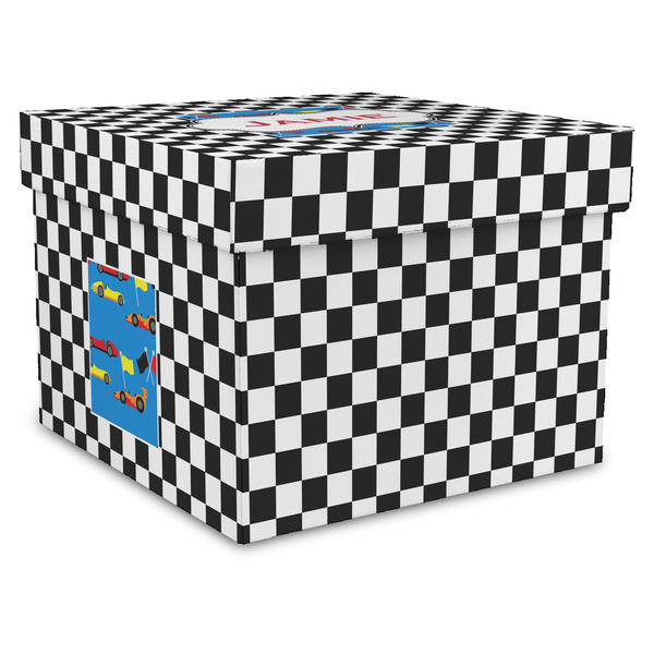 Custom Checkers & Racecars Gift Box with Lid - Canvas Wrapped - XX-Large (Personalized)