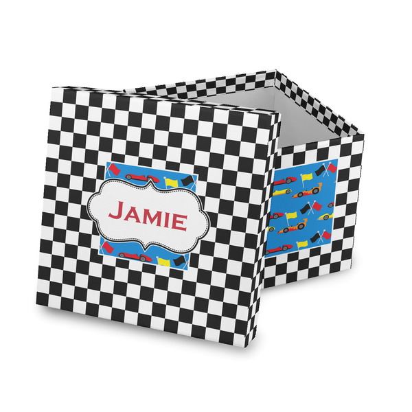 Custom Checkers & Racecars Gift Box with Lid - Canvas Wrapped (Personalized)