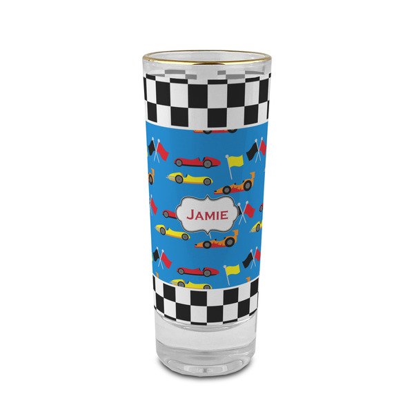 Custom Checkers & Racecars 2 oz Shot Glass - Glass with Gold Rim (Personalized)