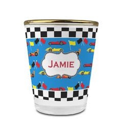 Checkers & Racecars Glass Shot Glass - 1.5 oz - with Gold Rim - Set of 4 (Personalized)