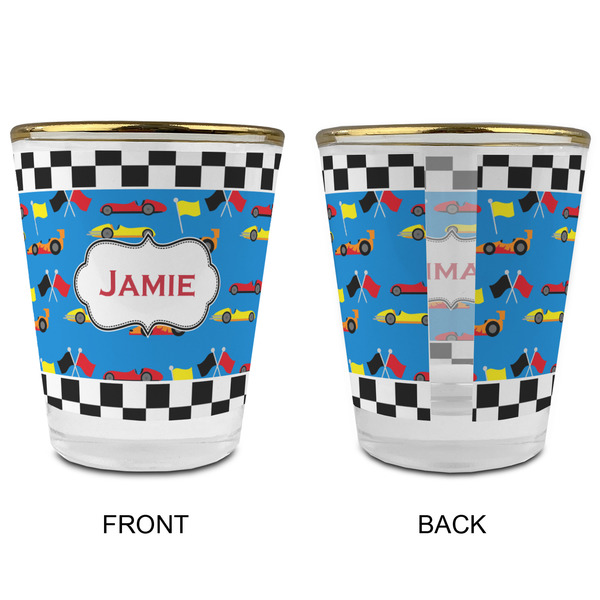 Checkers & Racecars Glass Shot Glass - with gold rim - APPROVAL