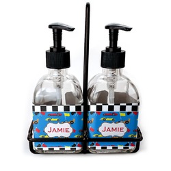Checkers & Racecars Glass Soap & Lotion Bottle Set (Personalized)