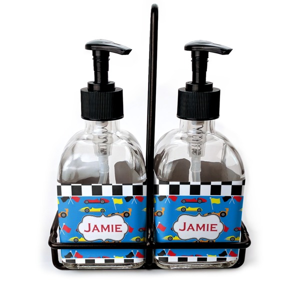 Custom Checkers & Racecars Glass Soap & Lotion Bottles (Personalized)