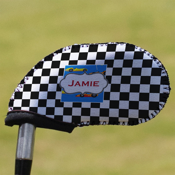 Custom Checkers & Racecars Golf Club Iron Cover (Personalized)