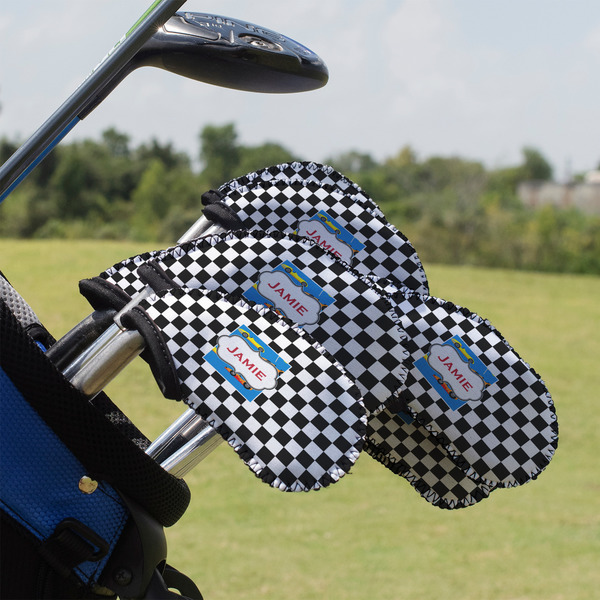 Custom Checkers & Racecars Golf Club Iron Cover - Set of 9 (Personalized)