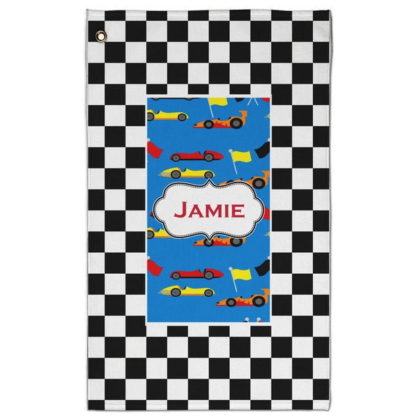 Custom Checkers & Racecars Golf Towel - Poly-Cotton Blend - Large w/ Name or Text