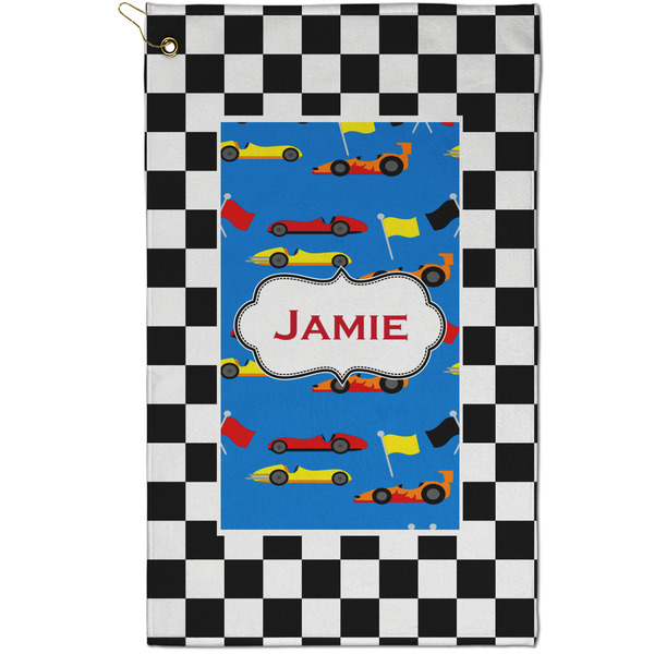 Custom Checkers & Racecars Golf Towel - Poly-Cotton Blend - Small w/ Name or Text