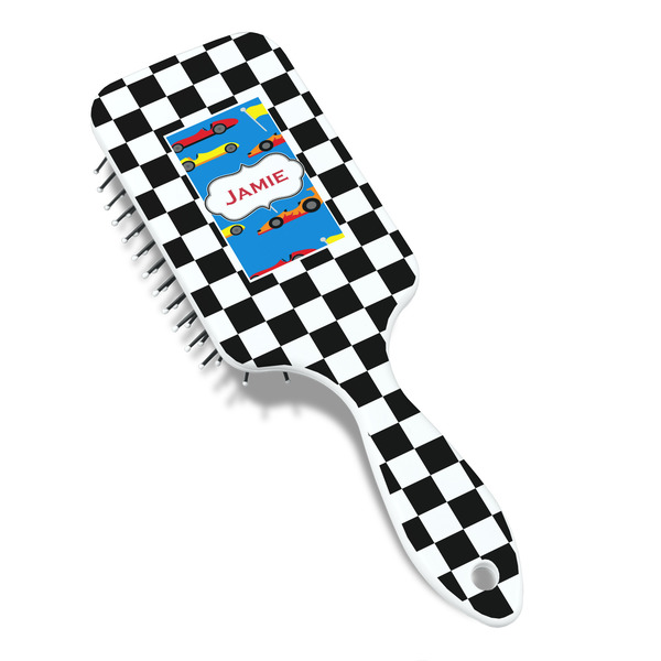 Checkers & Racecars Hair Brush - Angle View