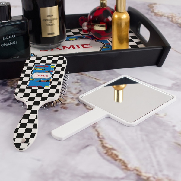 Checkers & Racecars Hair Brush - With Hand Mirror