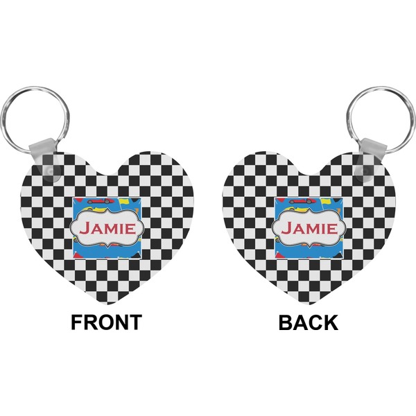 Checkers & Racecars Heart Keychain (Front + Back)