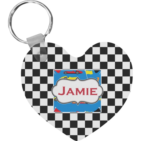Custom Checkers & Racecars Heart Plastic Keychain w/ Name or Text