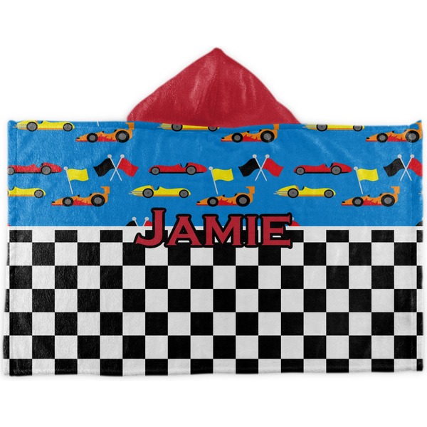 Custom Checkers & Racecars Kids Hooded Towel (Personalized)