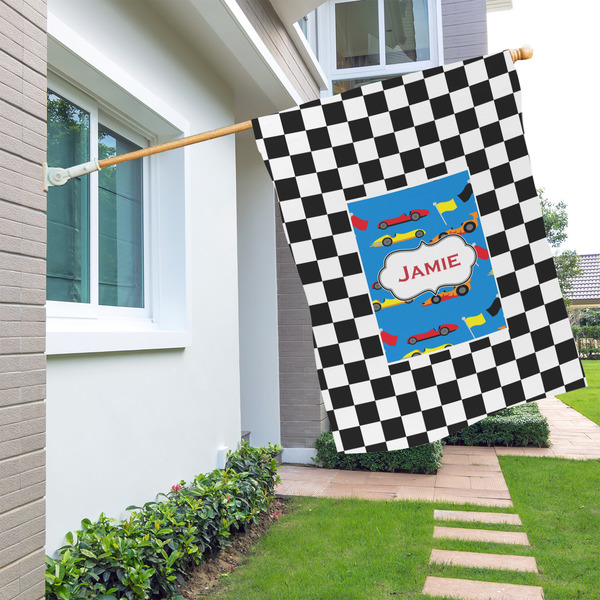 Checkers & Racecars House Flags - Double Sided - LIFESTYLE