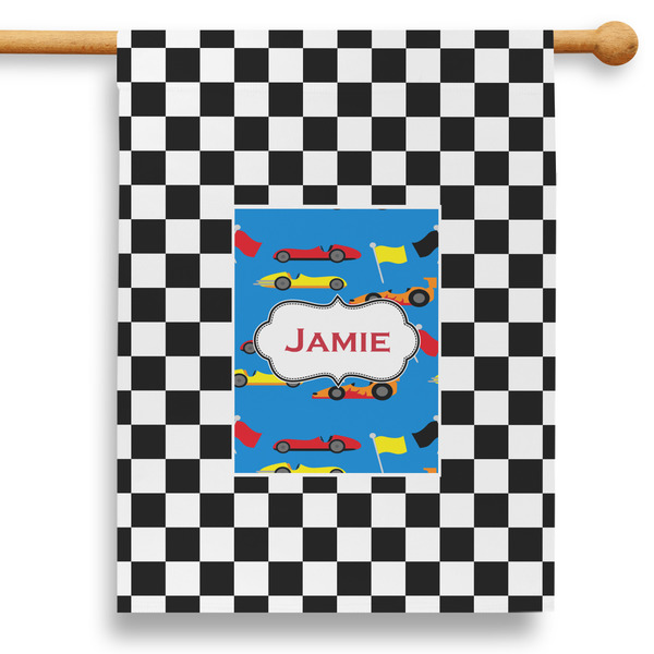 Custom Checkers & Racecars 28" House Flag (Personalized)