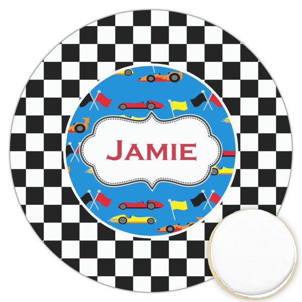 Custom Checkers & Racecars Printed Cookie Topper - 3.25" (Personalized)