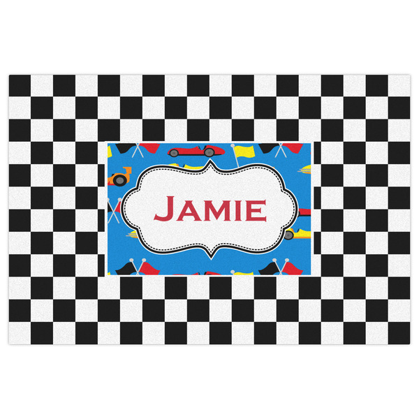 Checkers & Racecars Indoor / Outdoor Rug - 2'x3' - Front Flat