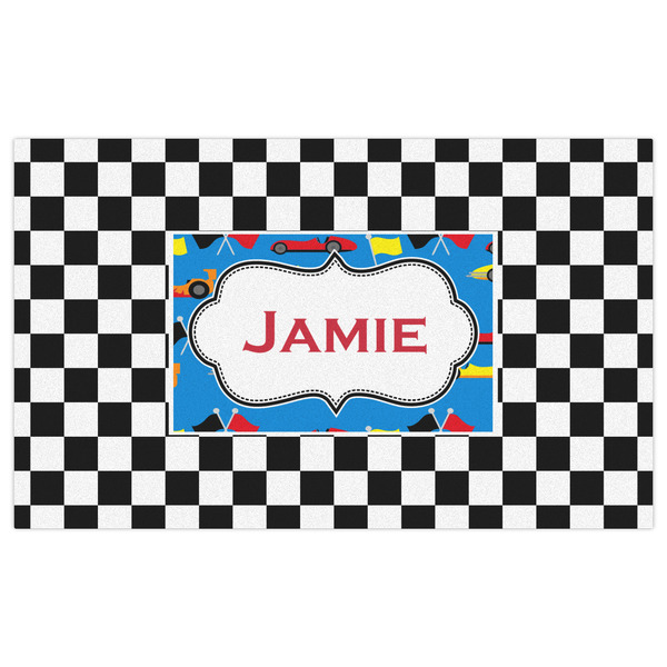 Checkers & Racecars Indoor / Outdoor Rug - 3'x5' - Front Flat