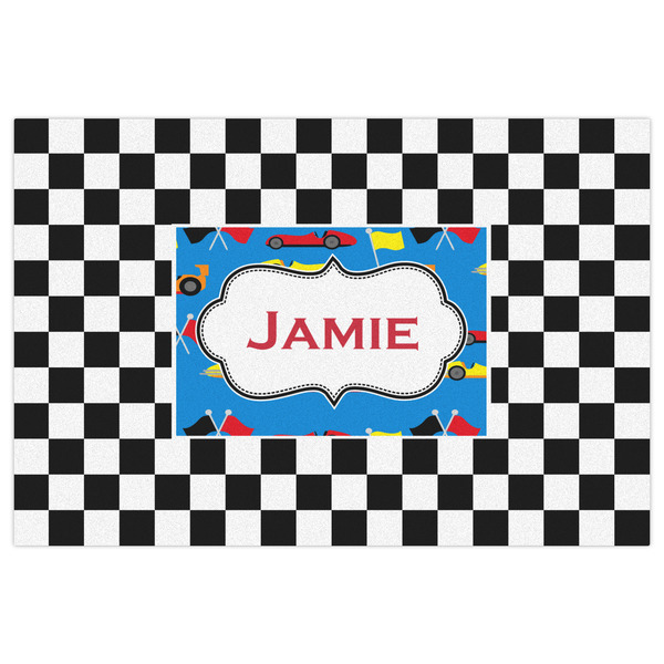 Checkers & Racecars Indoor / Outdoor Rug - 4'x6' - Front Flat