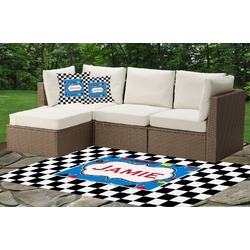 Checkers & Racecars Indoor / Outdoor Rug - Custom Size w/ Name or Text