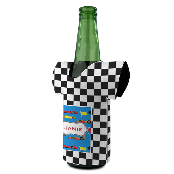 Checkers & Racecars Jersey Bottle Cooler - ANGLE (on bottle)