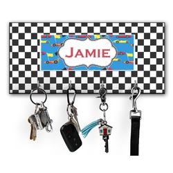 Checkers & Racecars Key Hanger w/ 4 Hooks w/ Name or Text