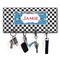 Checkers & Racecars Key Hanger w/ 4 Hooks & Keys