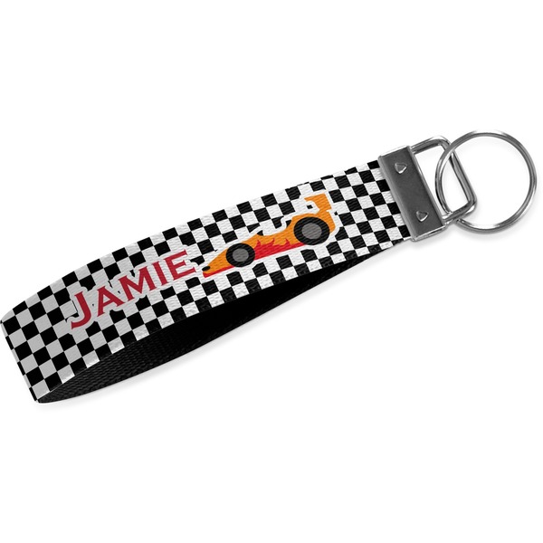 Custom Checkers & Racecars Wristlet Webbing Keychain Fob (Personalized)