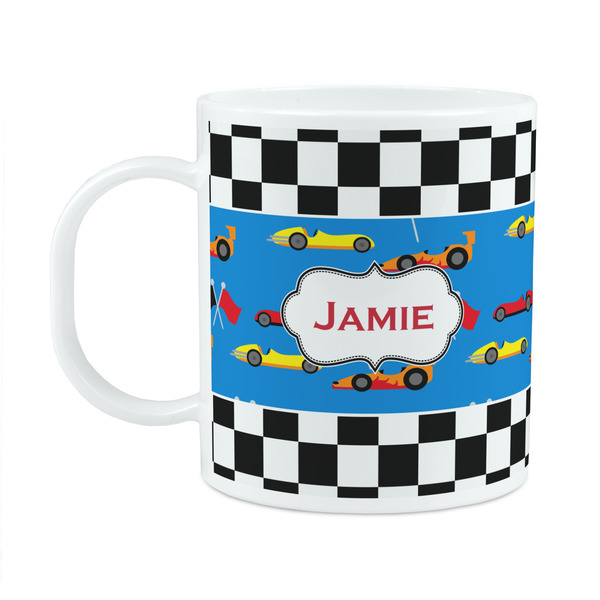 Custom Checkers & Racecars Plastic Kids Mug (Personalized)