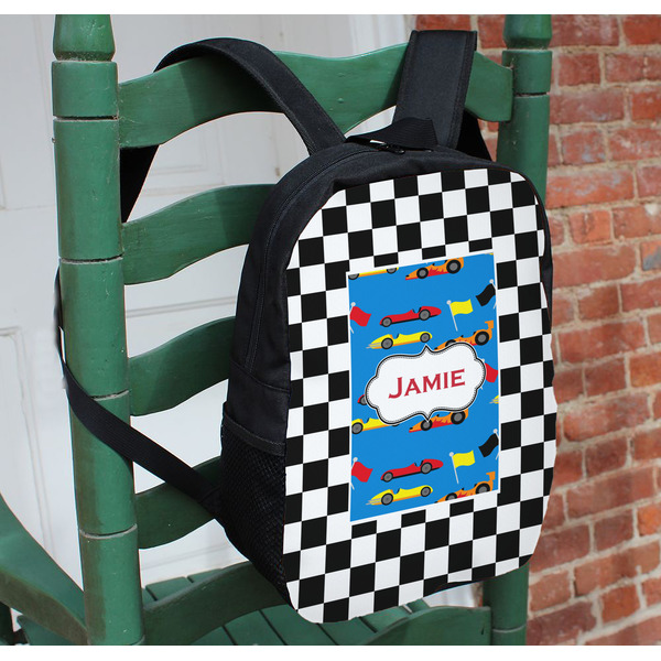Checkers & Racecars Kids Backpack - In Context
