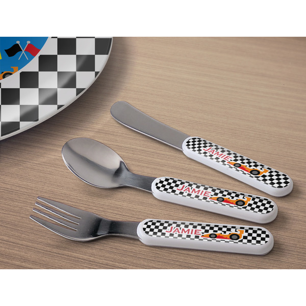 Checkers & Racecars Kids Flatware w/ Plate