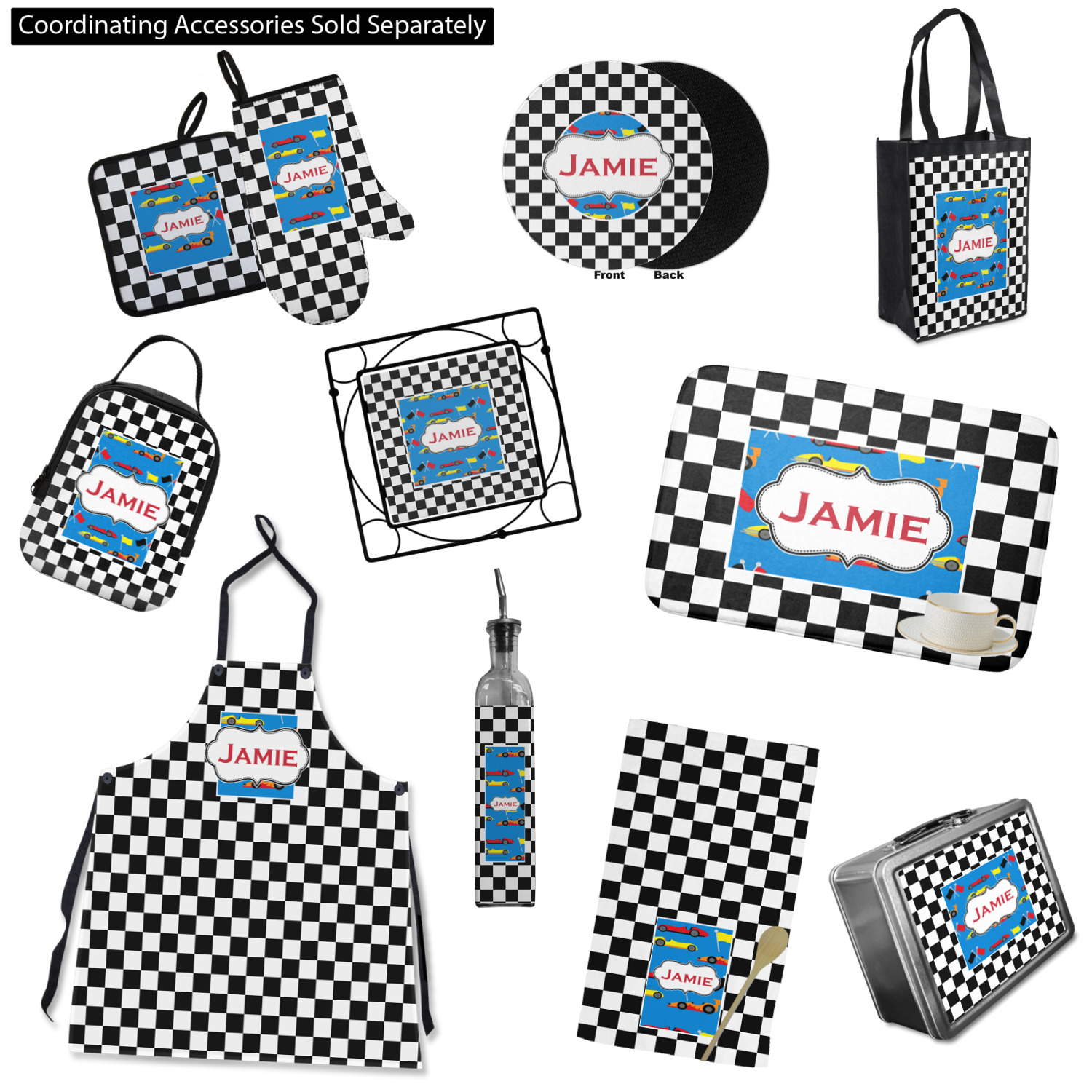 YouCustomizeIt Checkers /& Racecars Cotton Finger Tip Towel Personalized