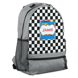 Checkers & Racecars Backpack - Grey (Personalized)