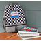 Checkers & Racecars Large Backpack - Gray - On Desk
