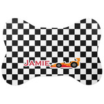 Checkers & Racecars Bone Shaped Dog Food Mat (Large) (Personalized)
