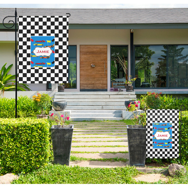 Custom Checkers & Racecars Large Garden Flag - Single Sided (Personalized)