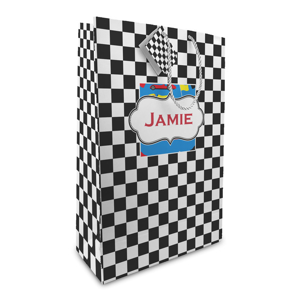 Custom Checkers & Racecars Large Gift Bag (Personalized)