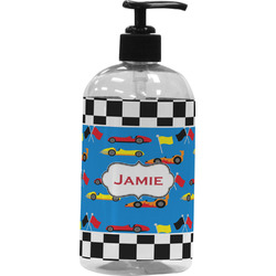 Checkers & Racecars Plastic Soap / Lotion Dispenser (16 oz - Large - Black) (Personalized)