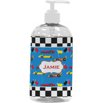 Checkers & Racecars Plastic Soap / Lotion Dispenser (16 oz - Large - White) (Personalized)