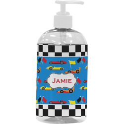 Checkers & Racecars Plastic Soap / Lotion Dispenser (16 oz - Large - White) (Personalized)