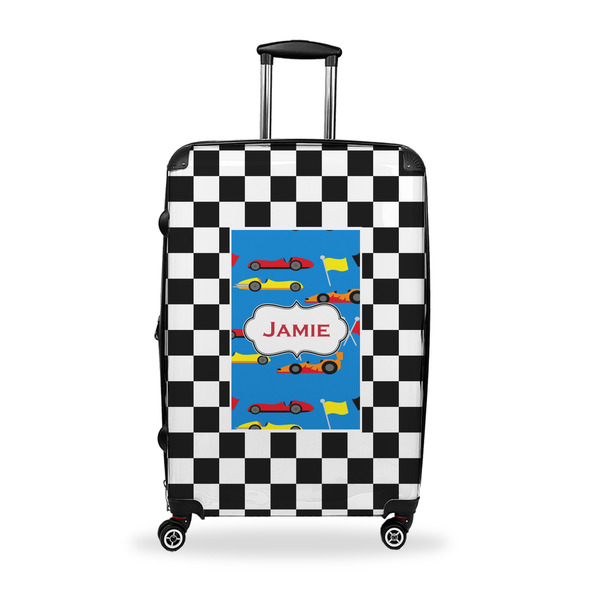 Custom Checkers & Racecars Suitcase - 28" Large - Checked w/ Name or Text