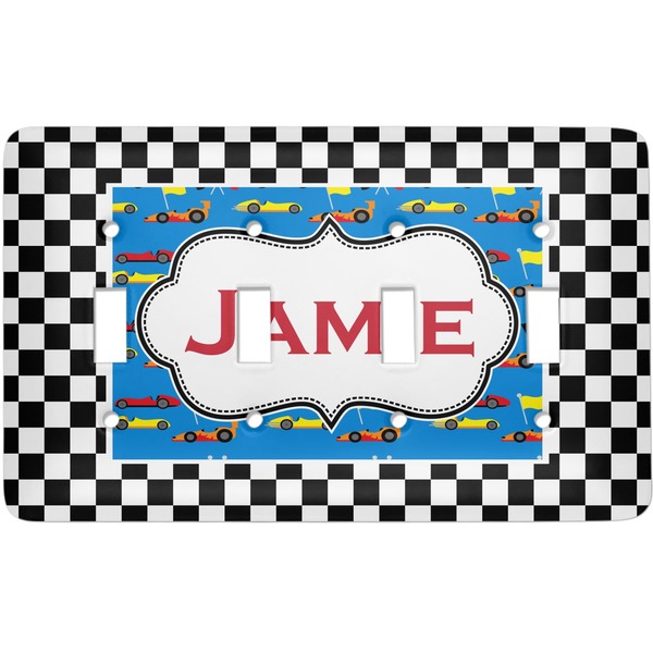 Custom Checkers & Racecars Light Switch Cover (4 Toggle Plate)