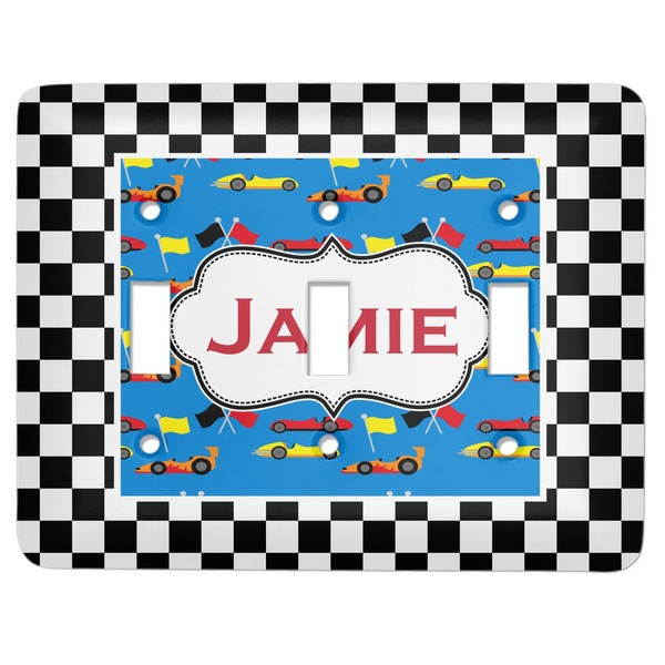 Custom Checkers & Racecars Light Switch Cover (3 Toggle Plate)