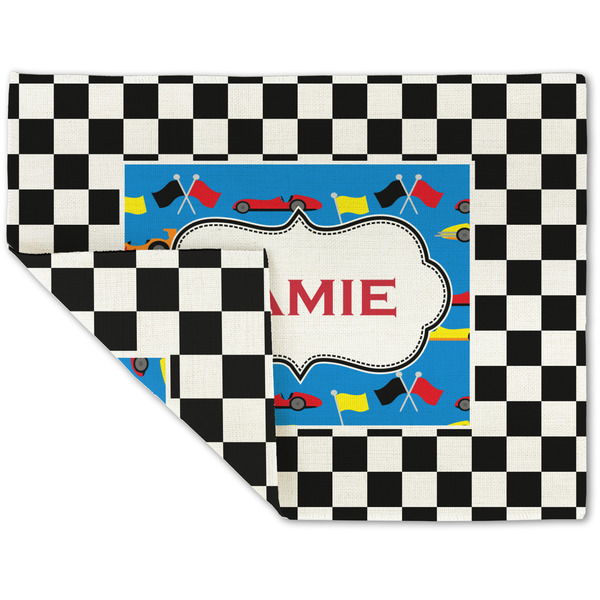 Custom Checkers & Racecars Double-Sided Linen Placemat - Single w/ Name or Text